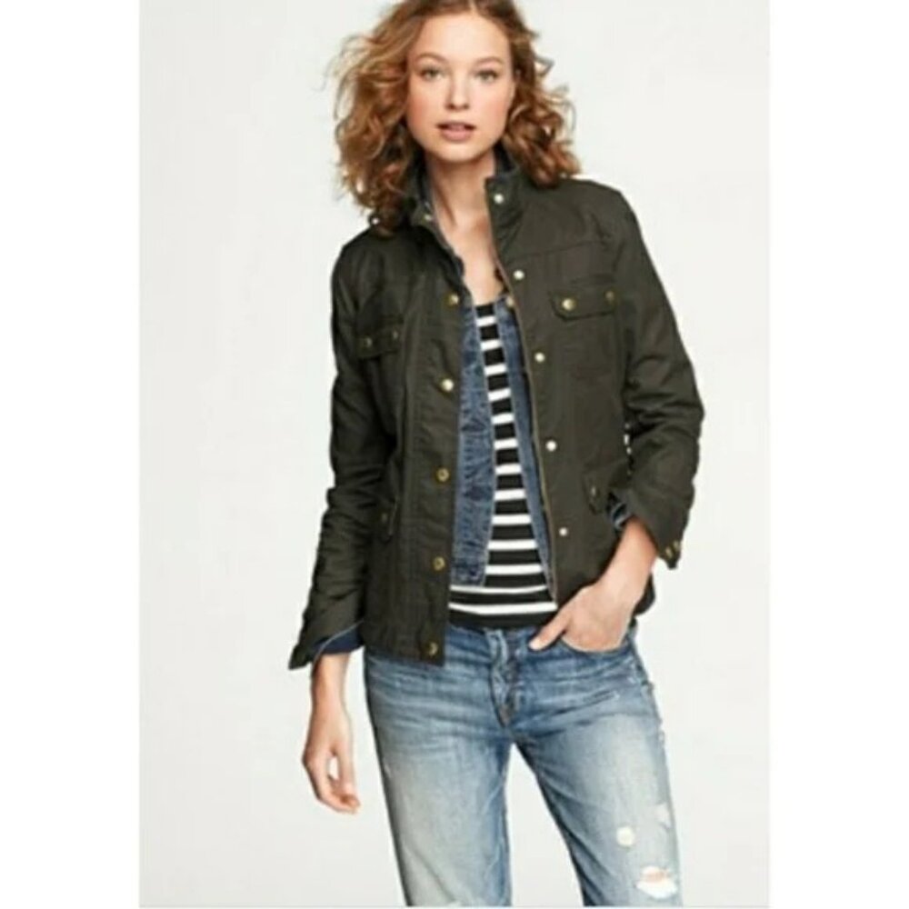 J. Crew Women's Tall Downtown Field Jacket Olive Green Waxed Cotton Utility